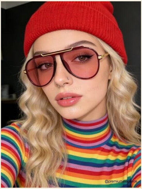 Oversized Aviator Sunglasses Retro 70s Gold Metal Square UV400 Protection main image 5